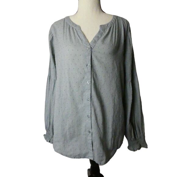 Kori America Women's Small Blouse Button Collarless Peasant Long Sleeve - Picture 1 of 7